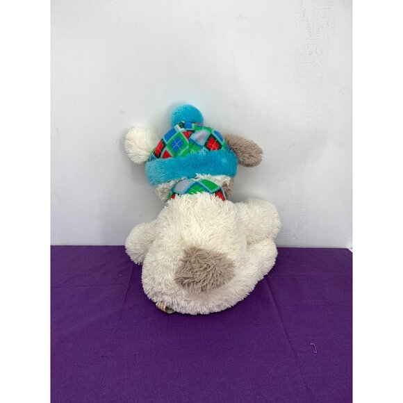 Hug Fun International 14 Inch Winter Puppy Dog White Tan Blue Green Plaid Plasti - Picture 3 of 6